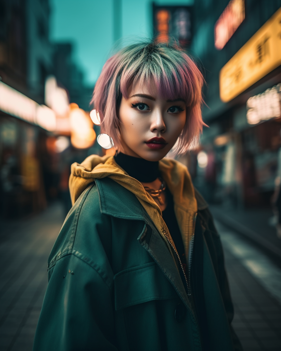 Japanese cute girl with abandoned city background