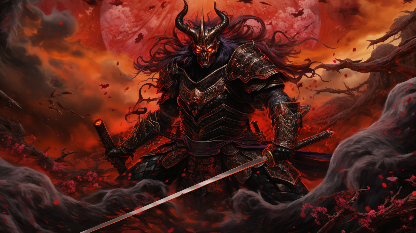 Samurai warrior with demon armor in Japanese death metal art