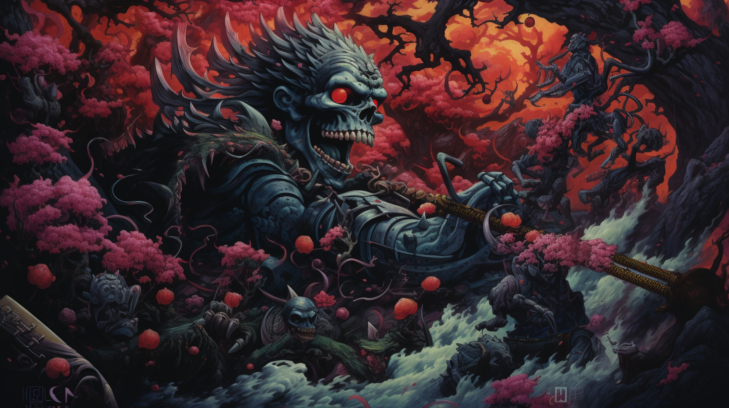 Fierce Oni Demons in Japanese Death Metal Art