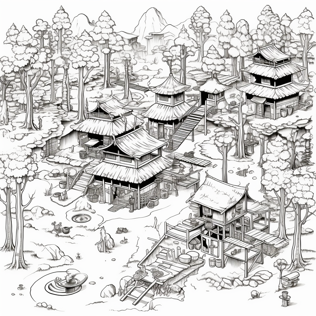 Japanese Forest Camp Ronin Coloring Page