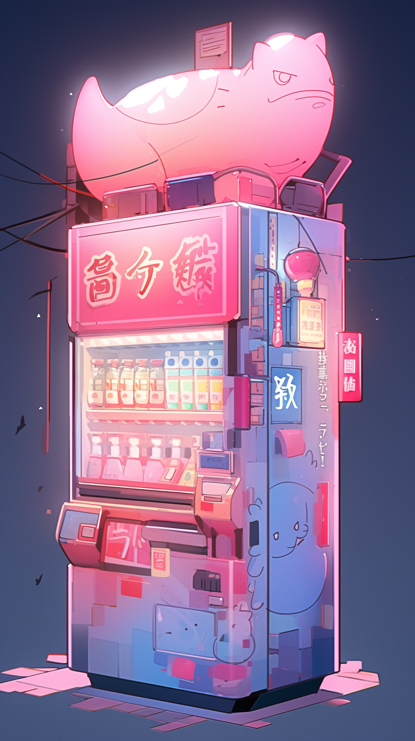 Cute Japanese vending machine with neon lights