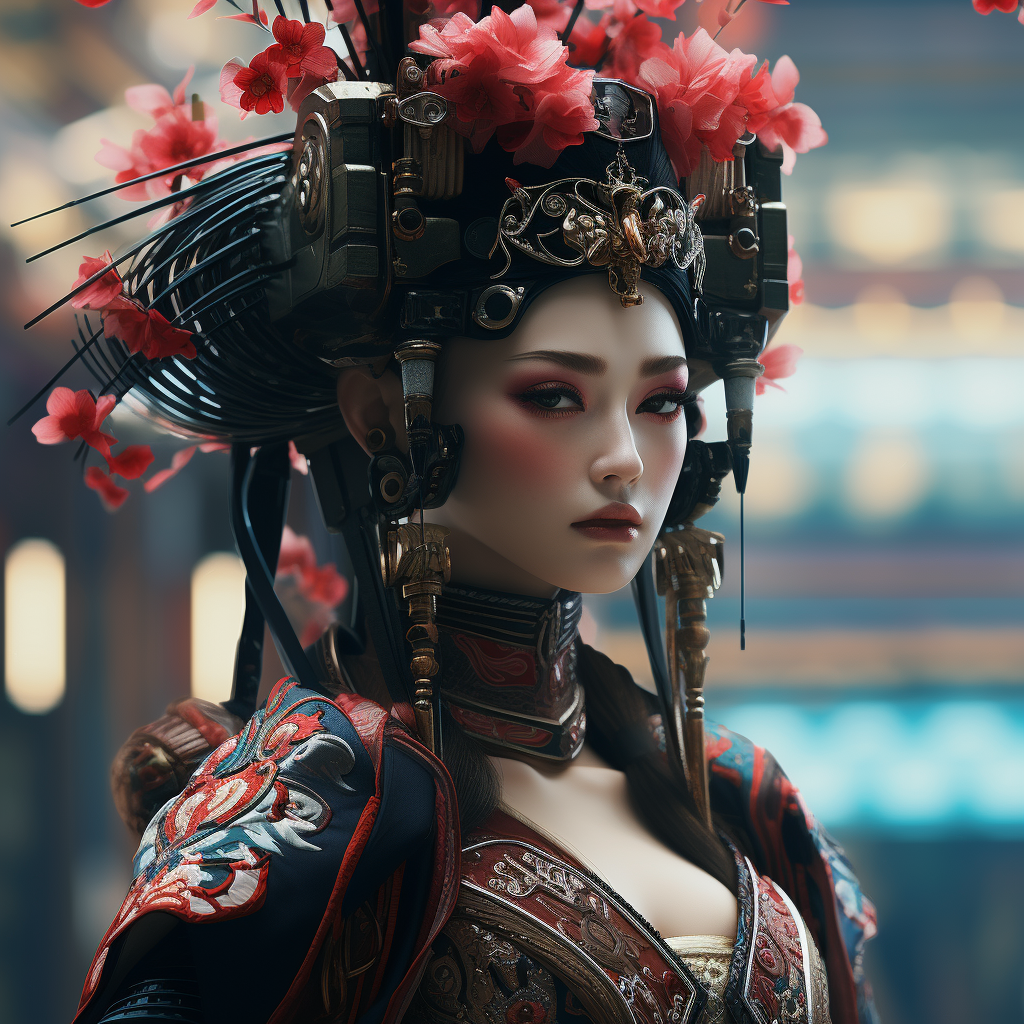 Japanese geisha art in cyber punk style