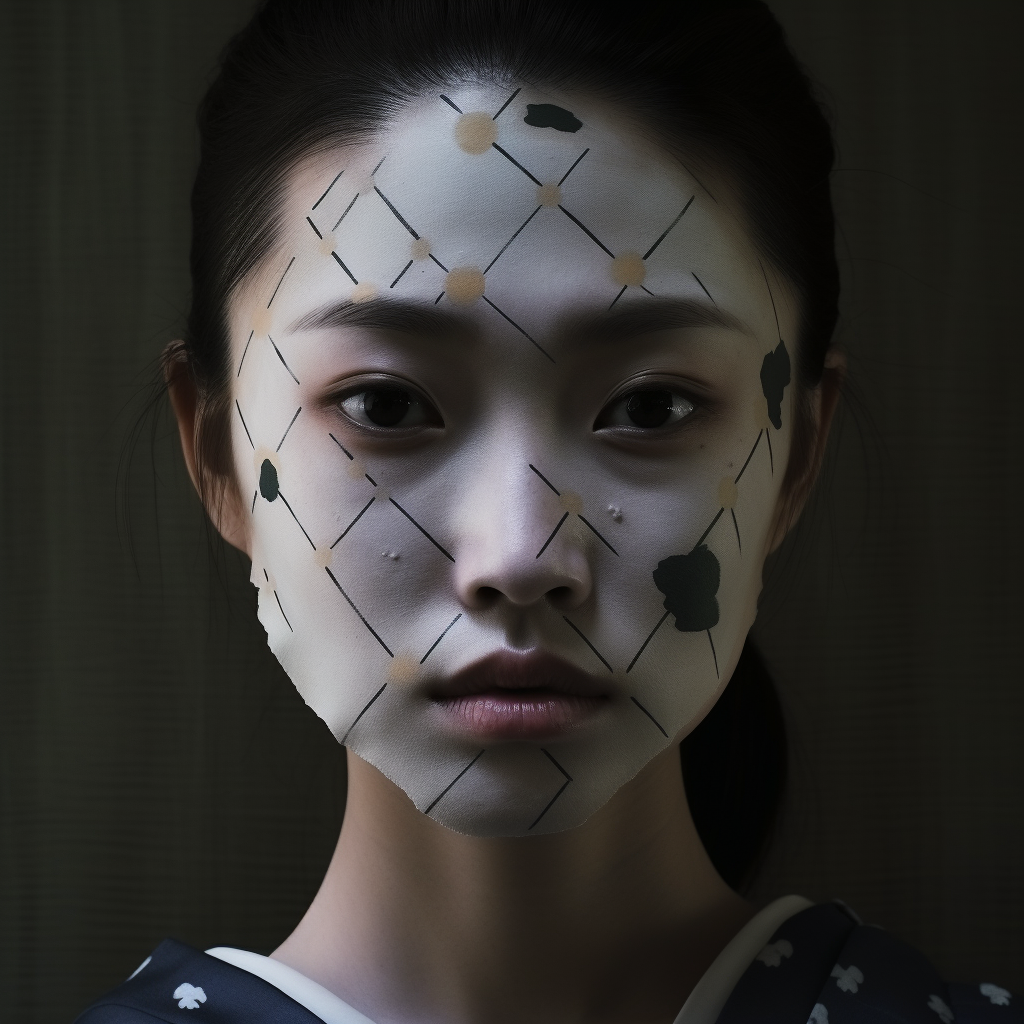 Young Japanese girl with cream on face