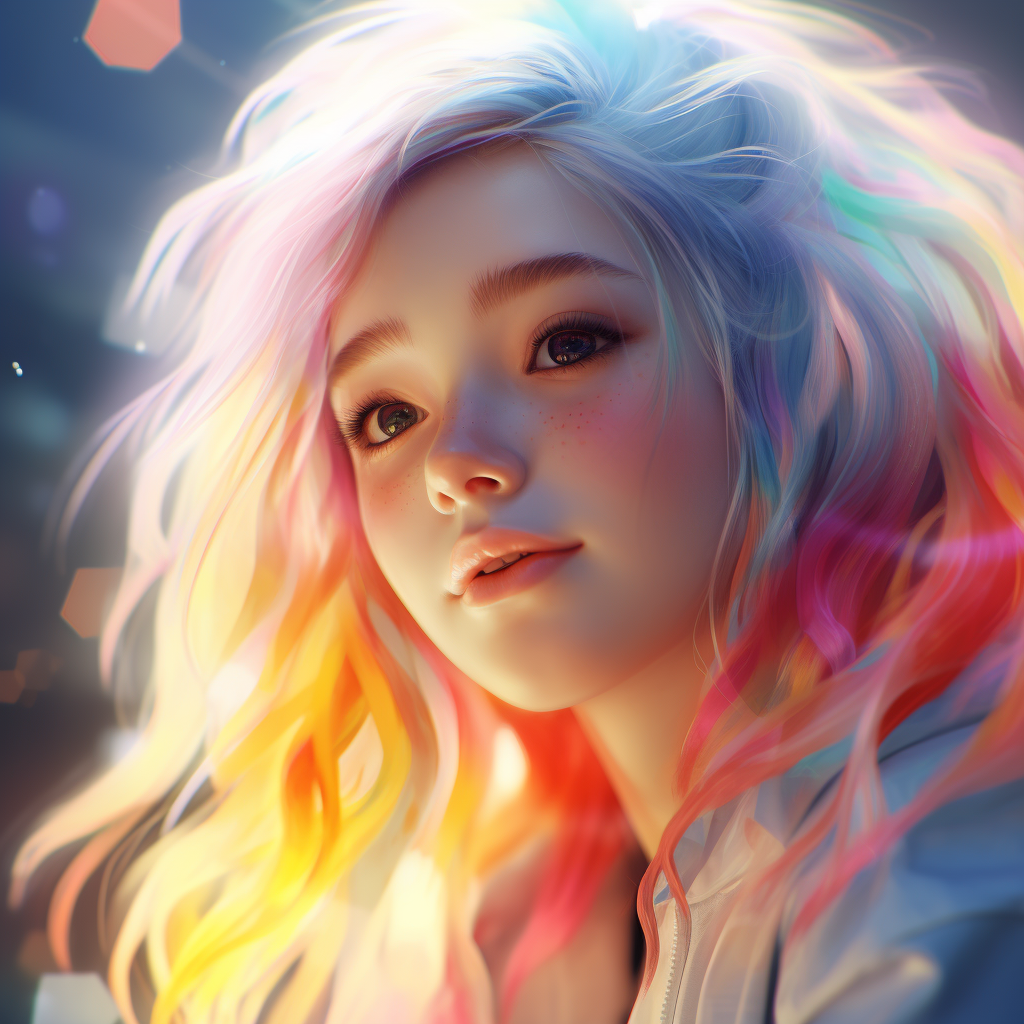 Peaceful portrait of Japanese girl with rainbow hair