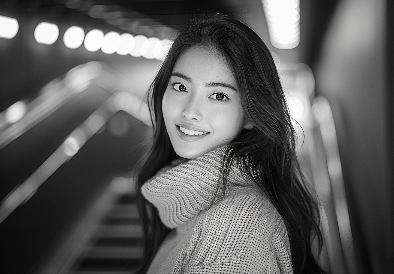 Smiling Japanese student on walkway