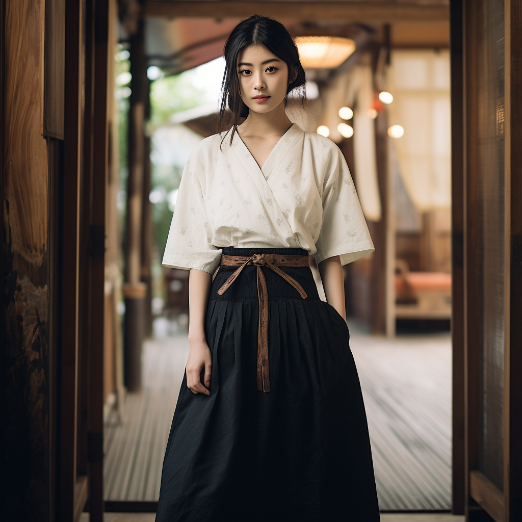 Fashionable Japanese girl in pleated trousers