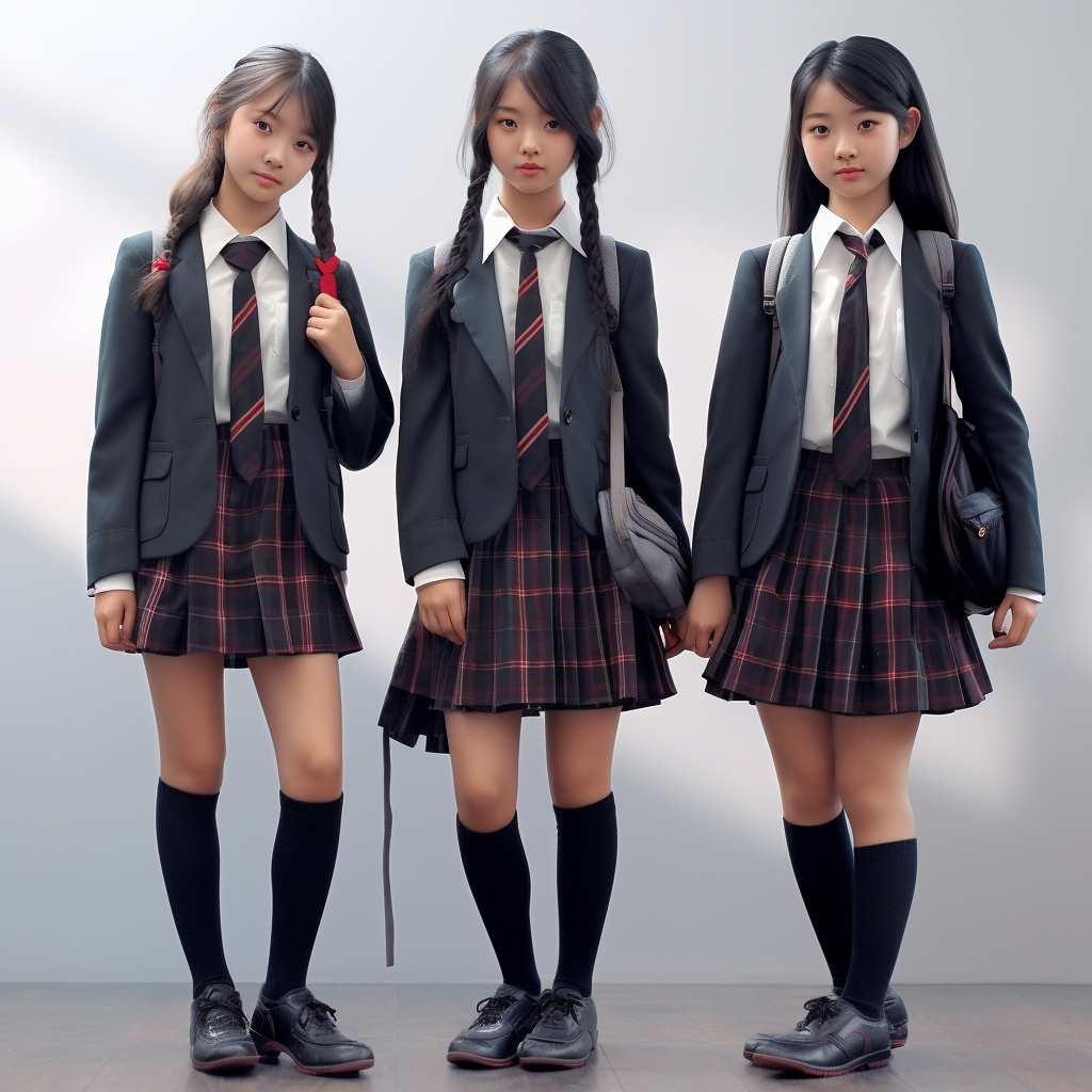 Three Japanese girls in school uniforms