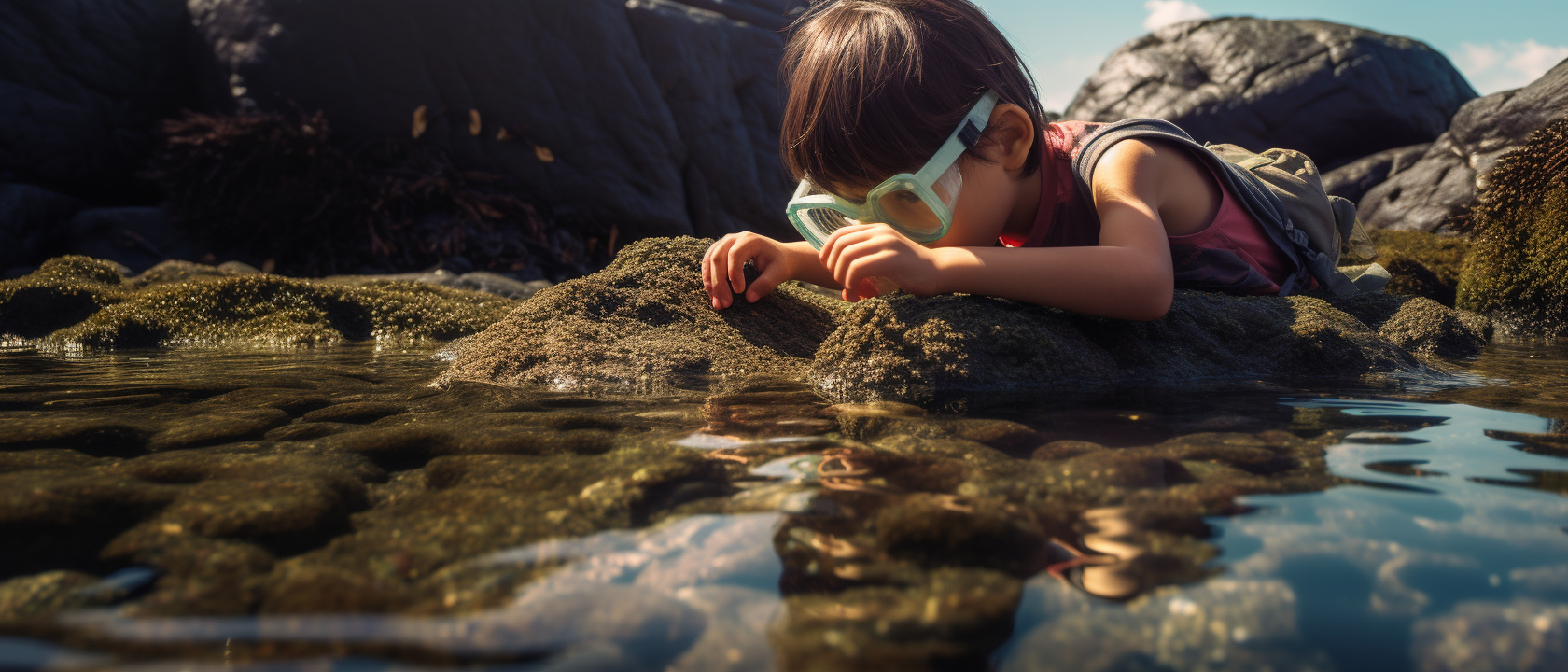 Young Japanese Kid with Sea Slug Discovery