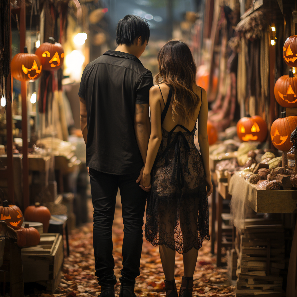 Japanese lovers in Halloween costume