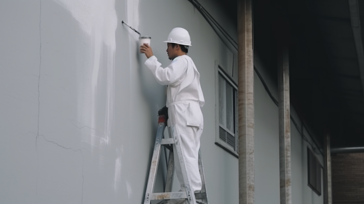 Japanese man painting exterior wall