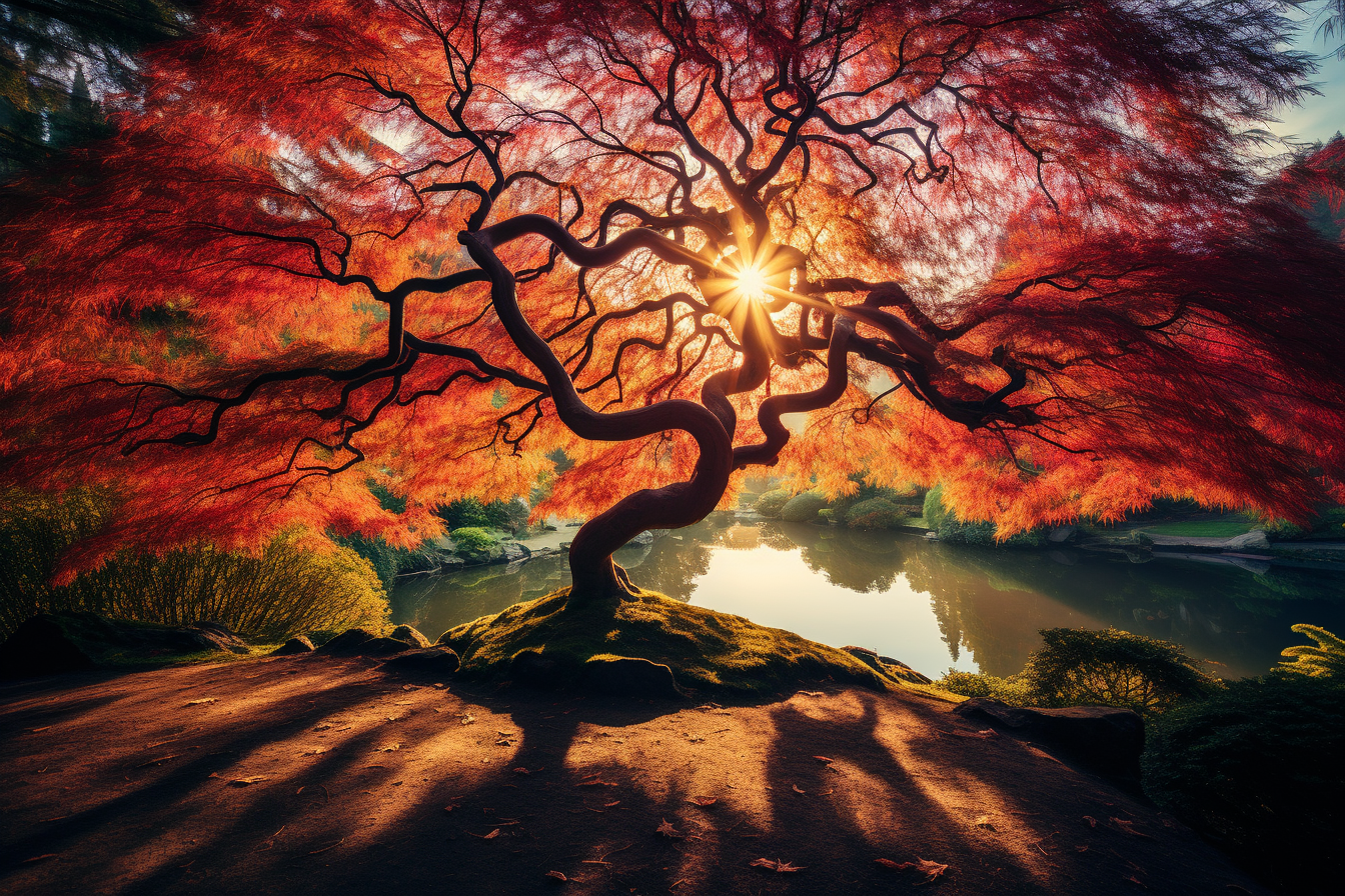 Beautiful Japanese Maple Tree with Autumn Leaves