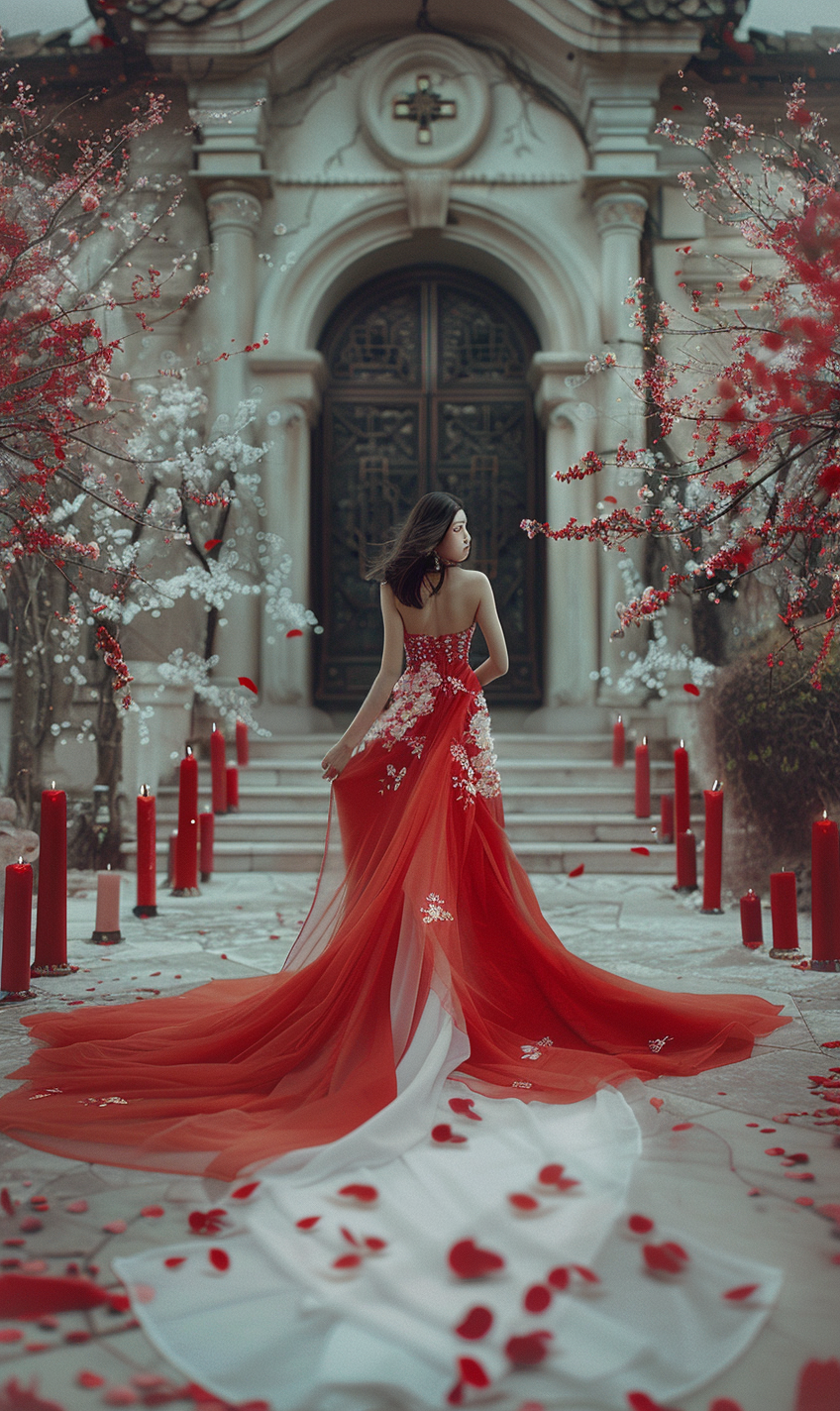 Japanese model in red dress