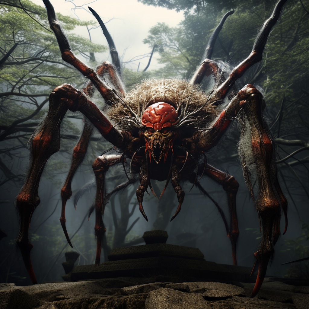 Japanese monster spider with cocoons