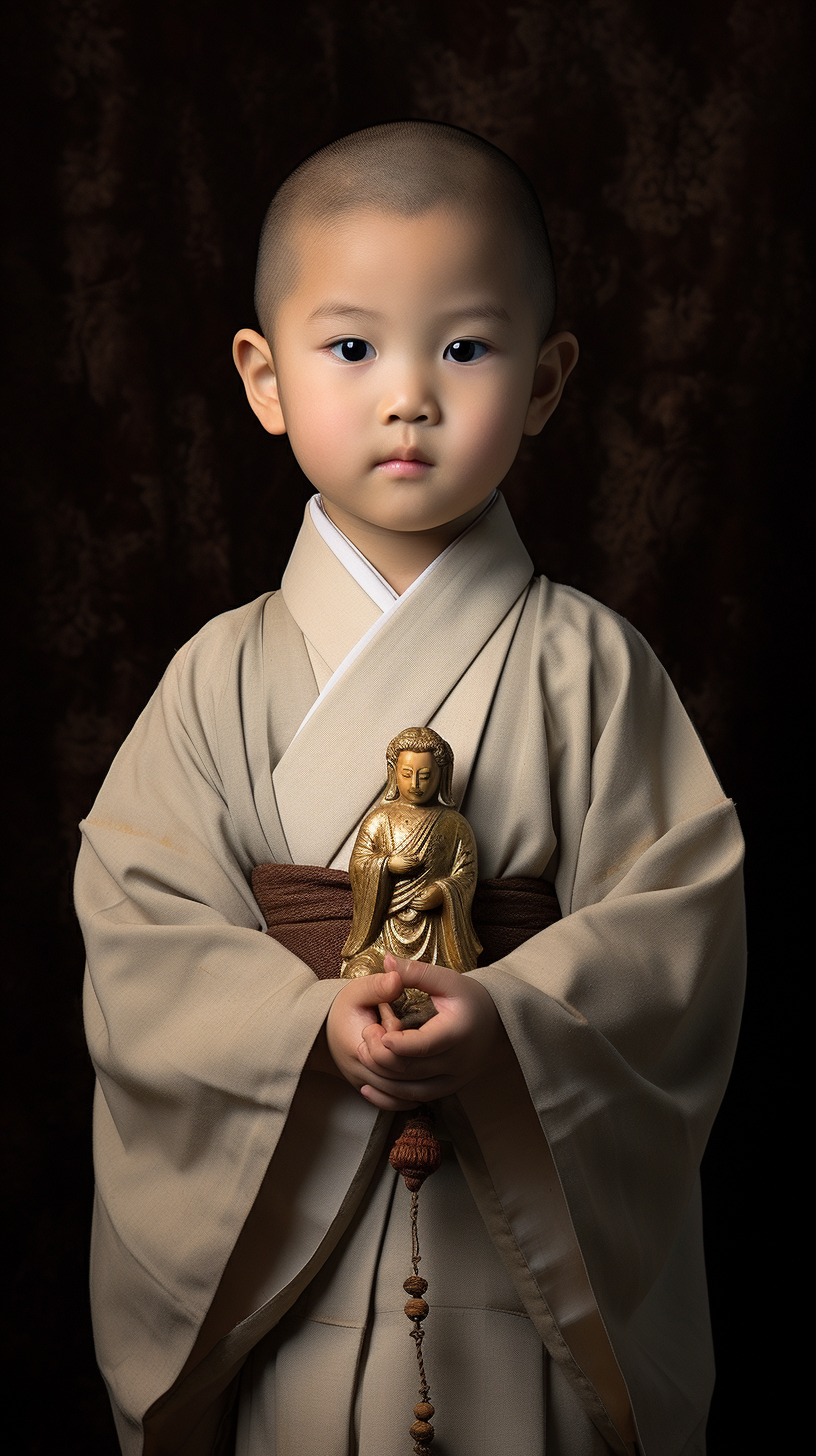 Japanese Novice Monk Holding Prayer Beads