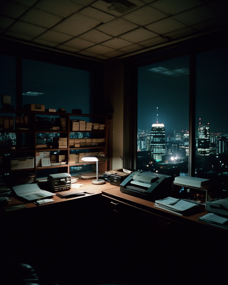 Night view of Japanese office skyline