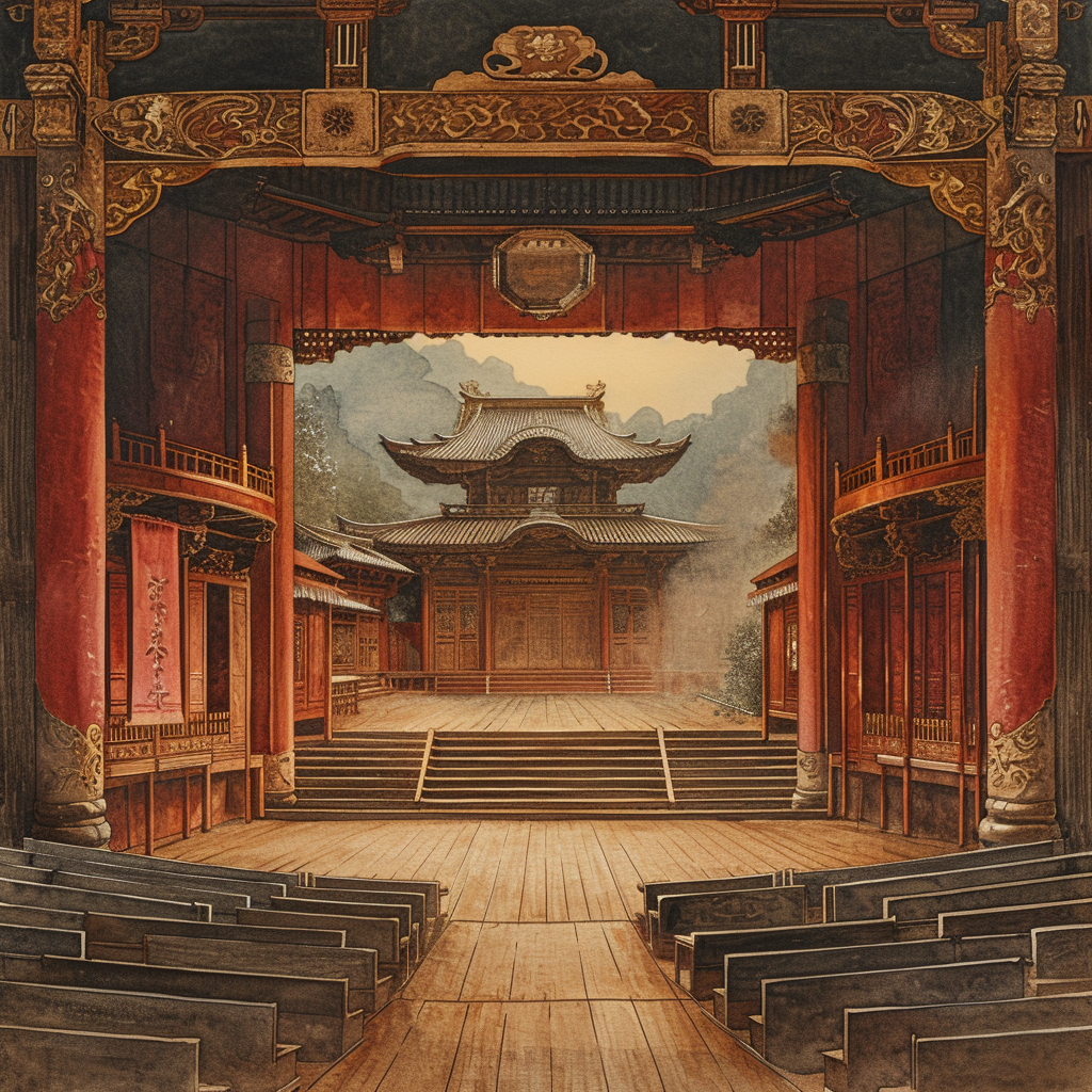 Japanese Playhouse Theater with Golden Frame