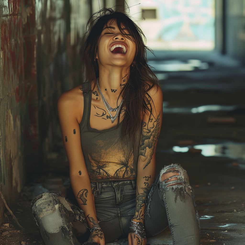 Japanese Rocker Laughing in Industrial Alley