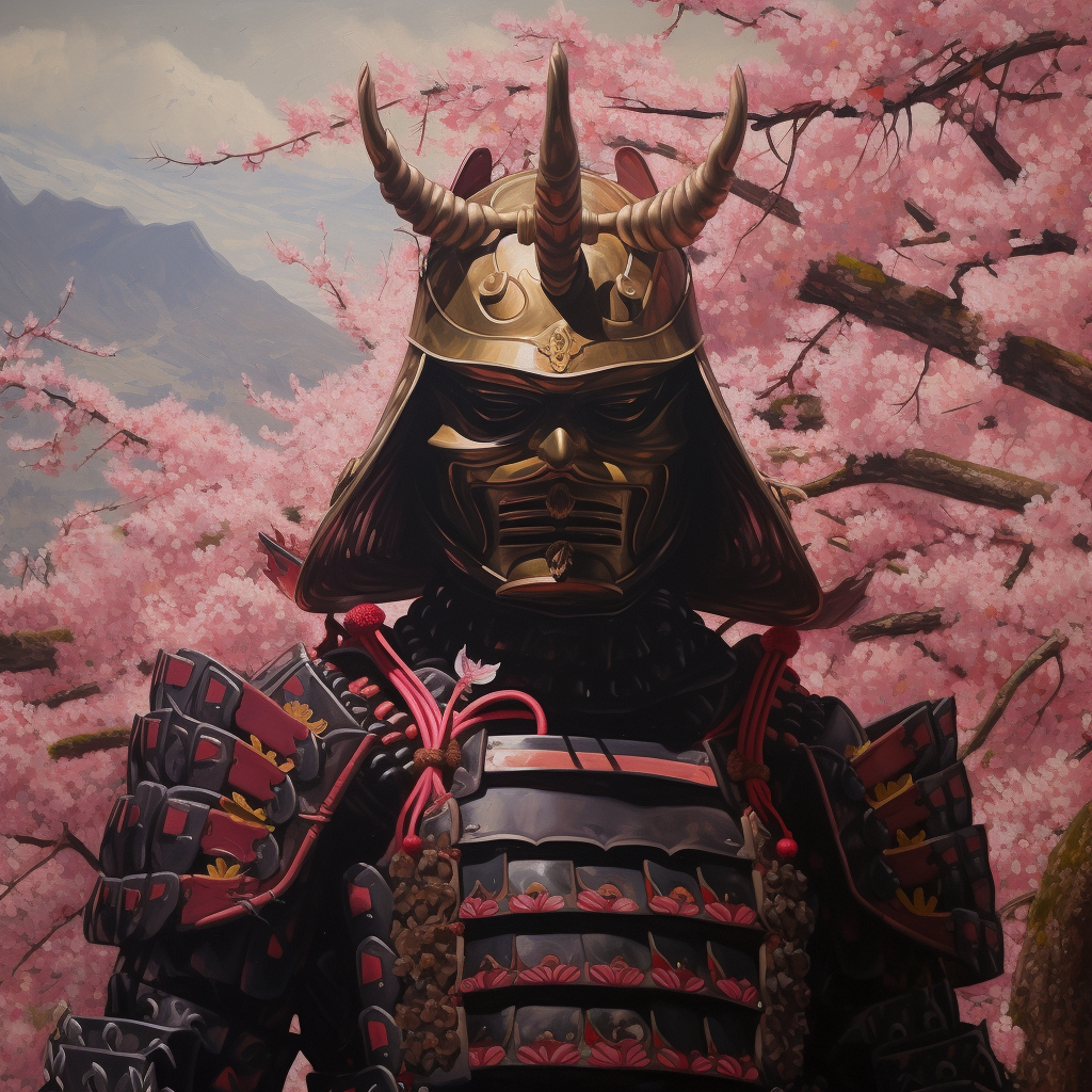 Traditional Japanese Samurai Cherry Blossom Armor Painting