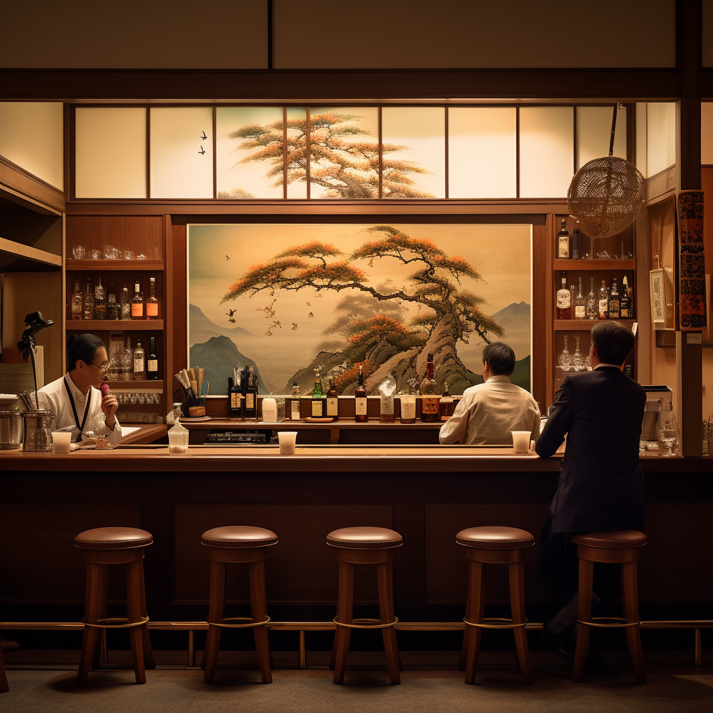 Cozy Japanese-style bar ambiance with patrons