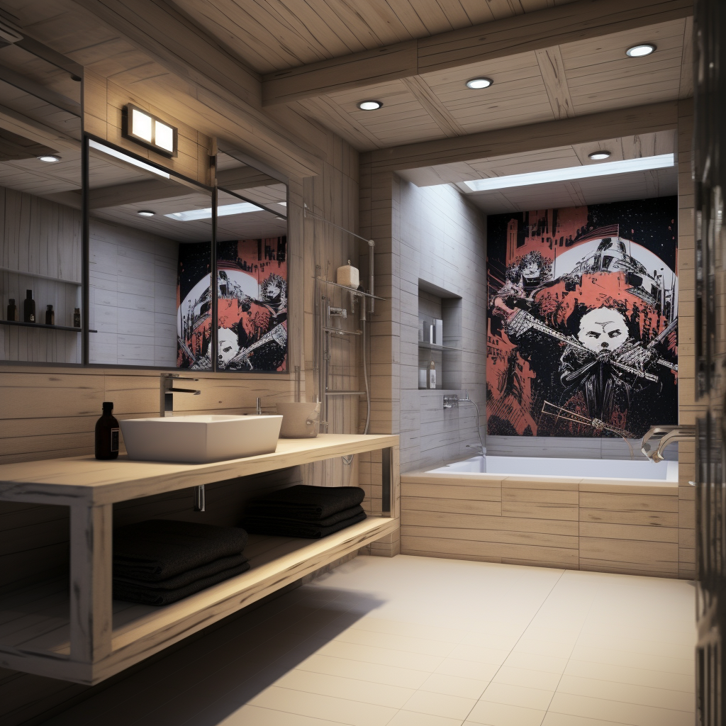 Cool Japanese bathroom with anime-inspired decor