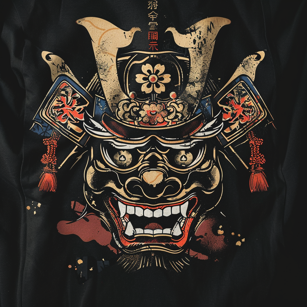 Japanese style mask black background print