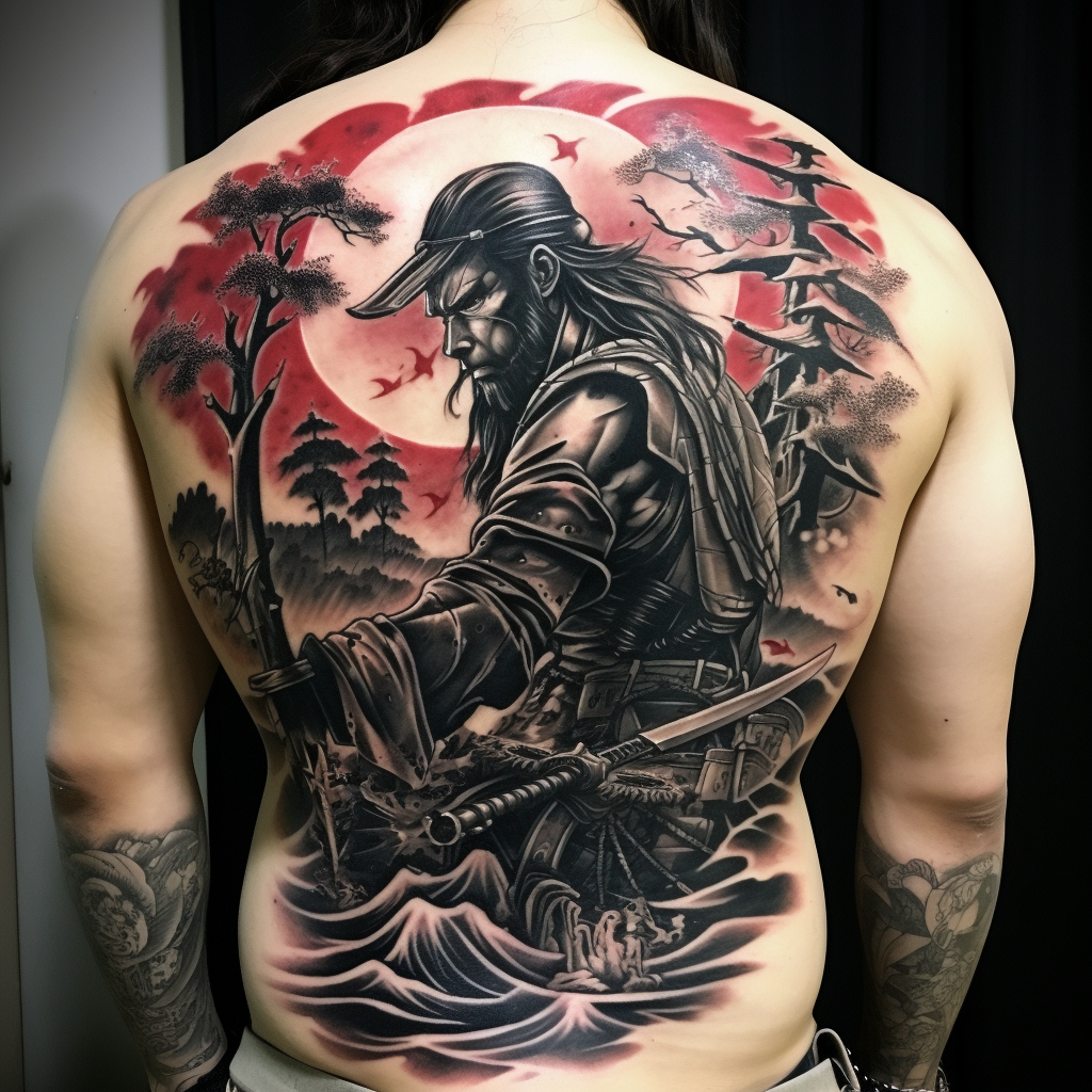 Japanese-style samurai tattoo inking design