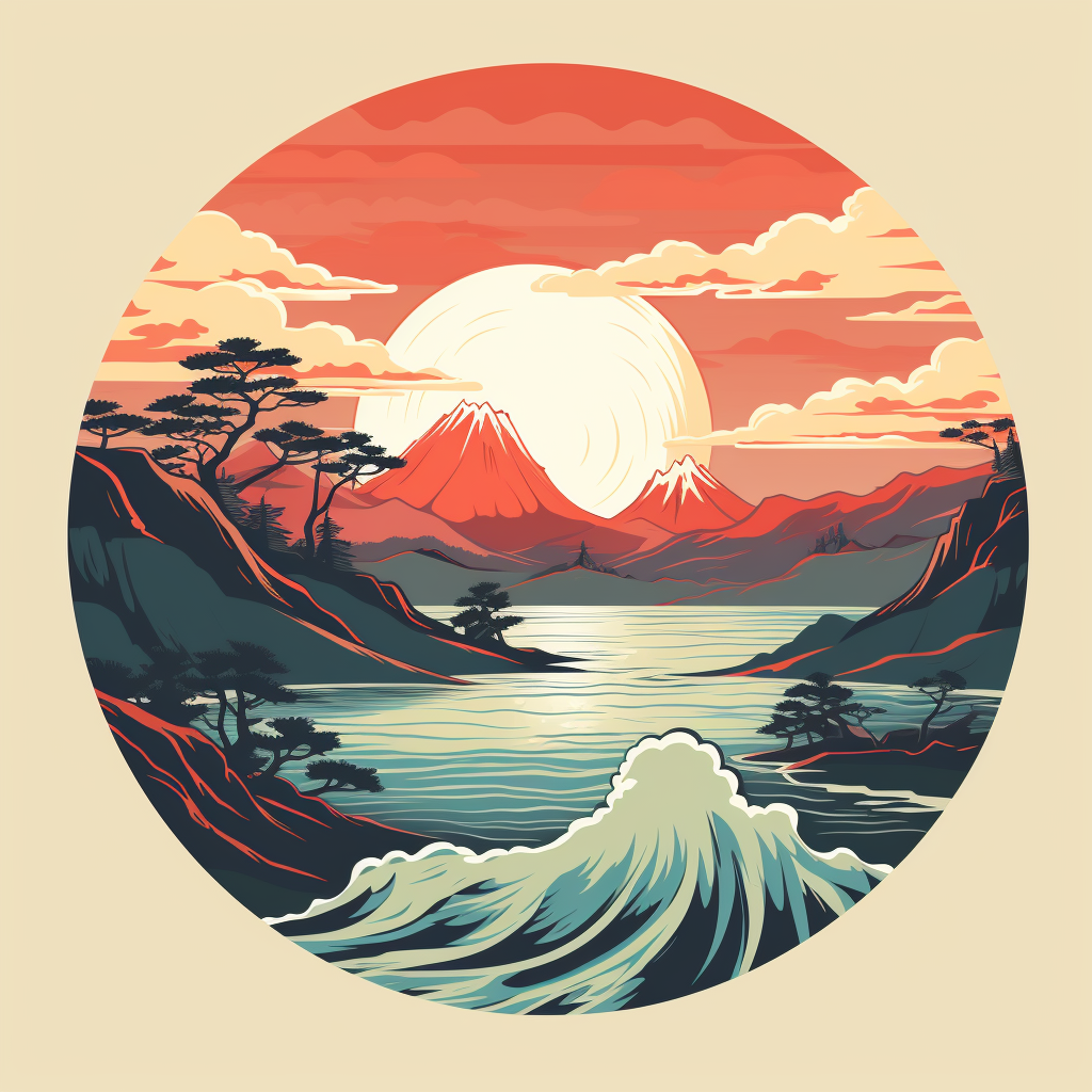 Beautiful Japanese-style sunrise illustration