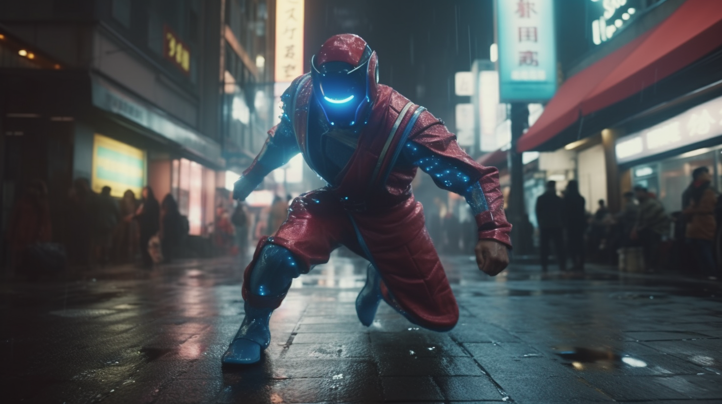 Colorful Japanese Superhero in Epic Fighting Pose