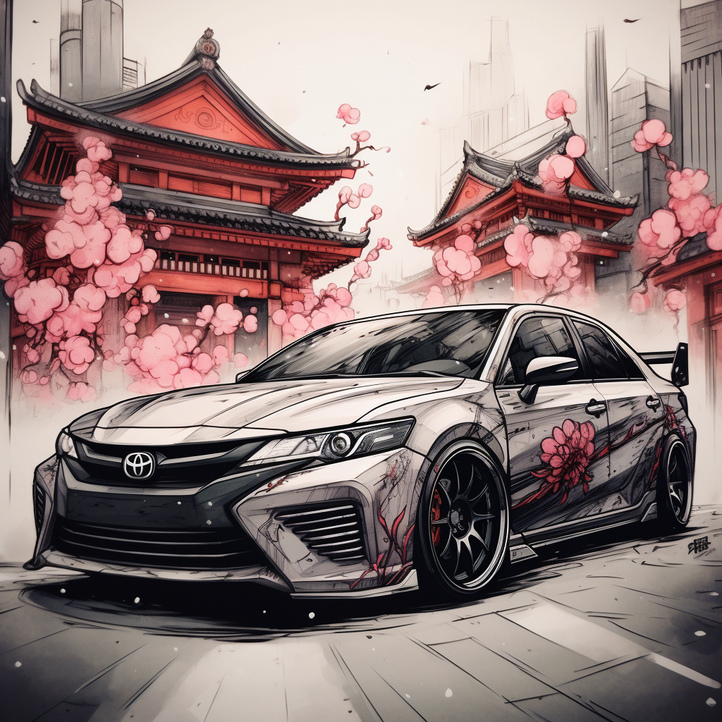 Japanese tattoo sketch of Toyota Camry