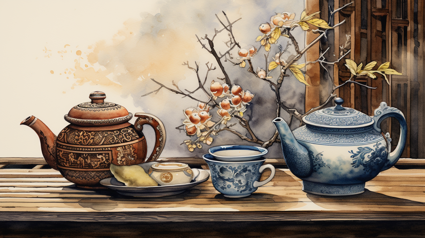 Watercolor Pen Art of Japanese Tea Set