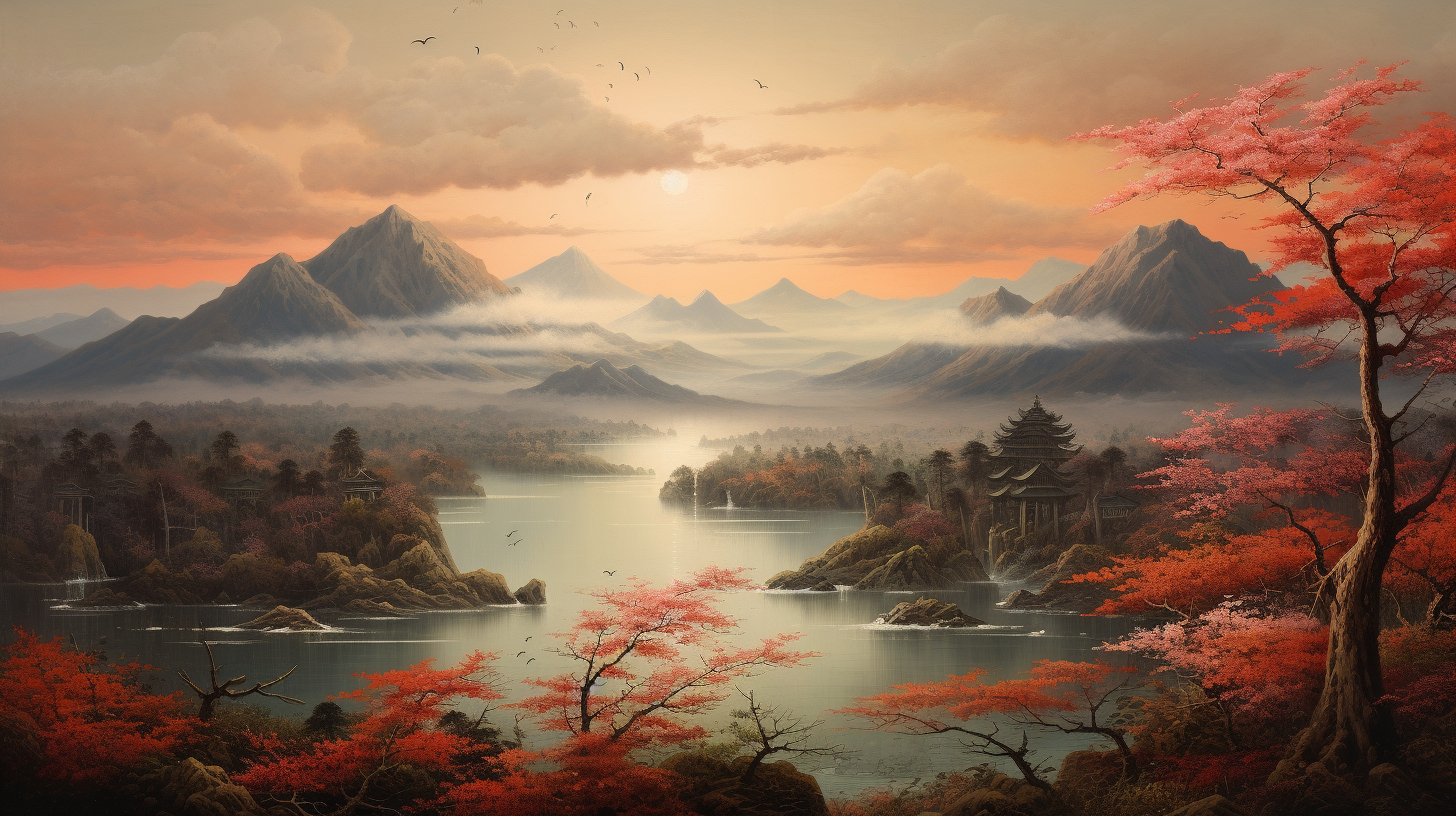 Traditional Japanese Ukiyo Art Landscape