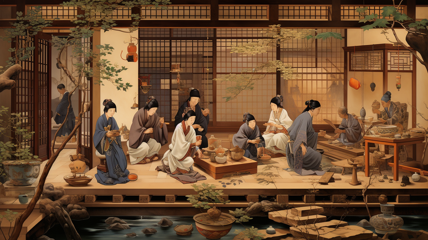 Detailed Japanese Ukiyo Daily Life Scene