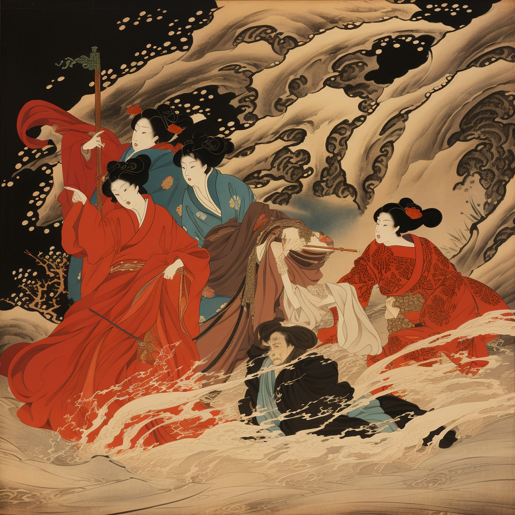 Ukiyo-e art depicting the Six Primary Afflictions