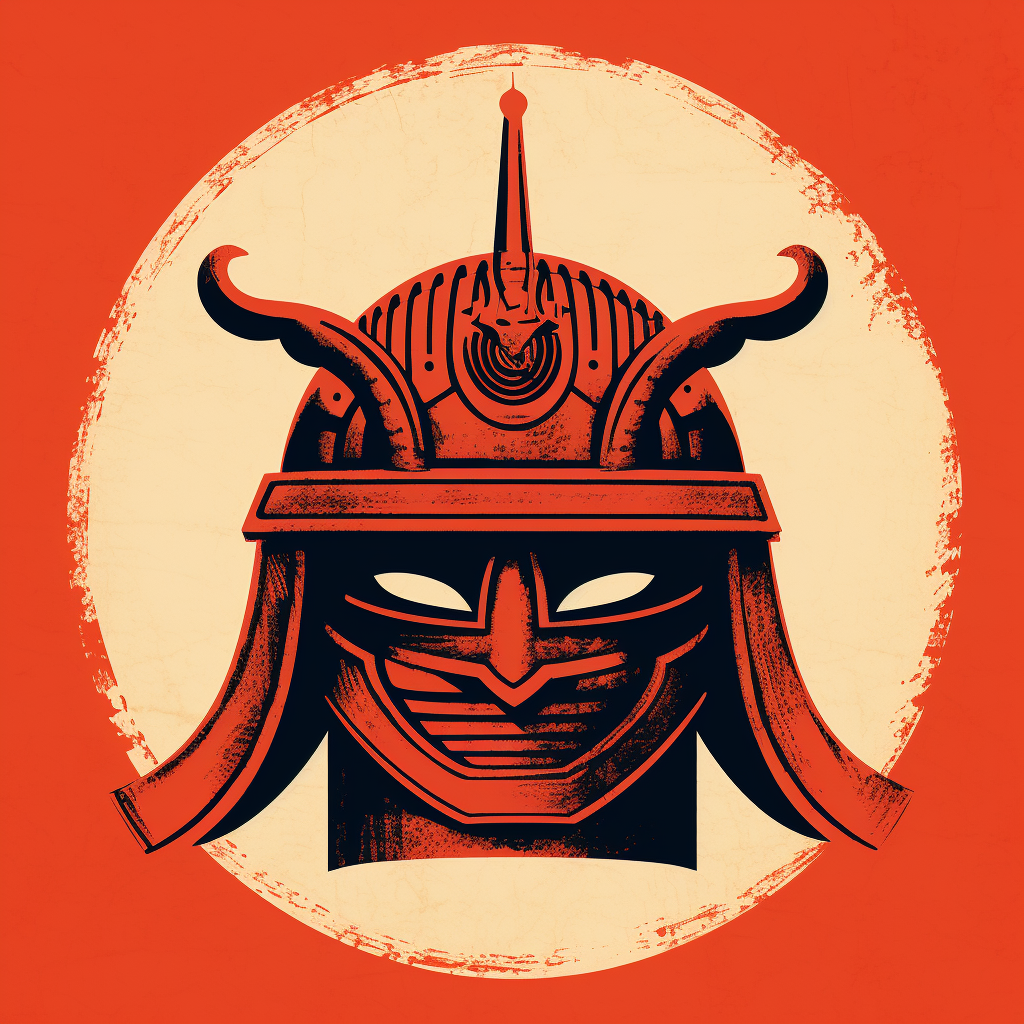 Japanese vintage samurai helmet on red background