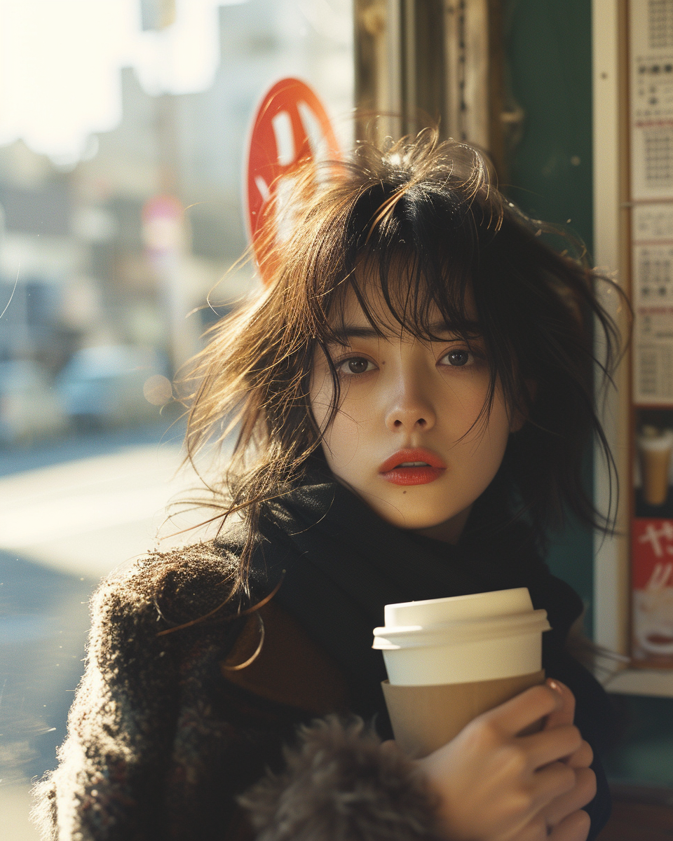 Japanese woman drinking coffee photo