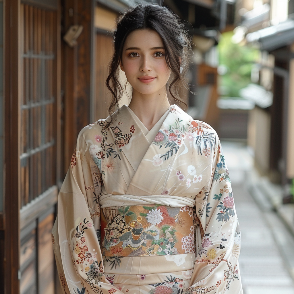 Japanese woman in kimono walking Kyoto