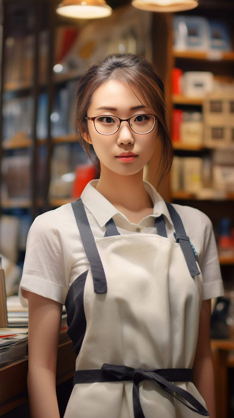 Smiling Japanese woman at a bookstore