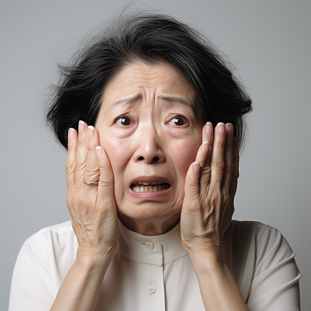 Japanese Woman Mother Wrinkle Eyebrows Hands