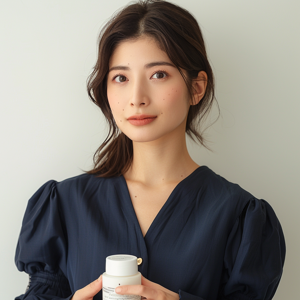 Japanese woman with cream container