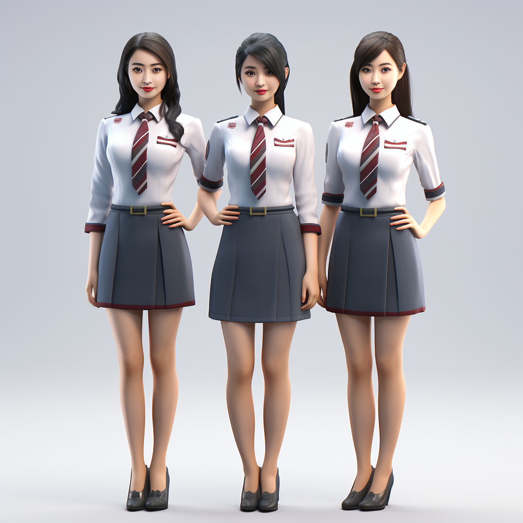 Three Beautiful Japanese Women in Uniforms