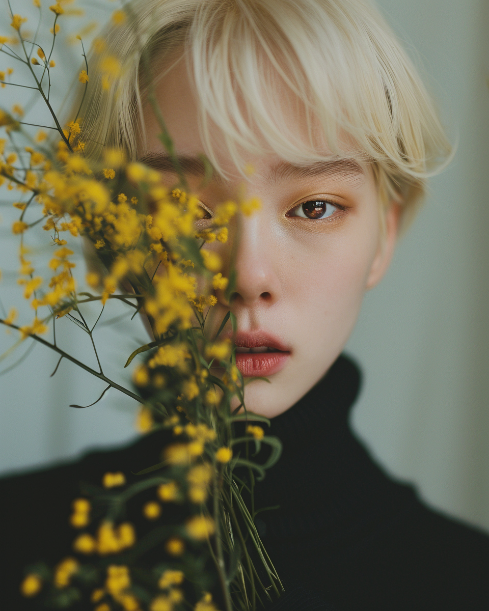 Japanese young portrait with dry flower