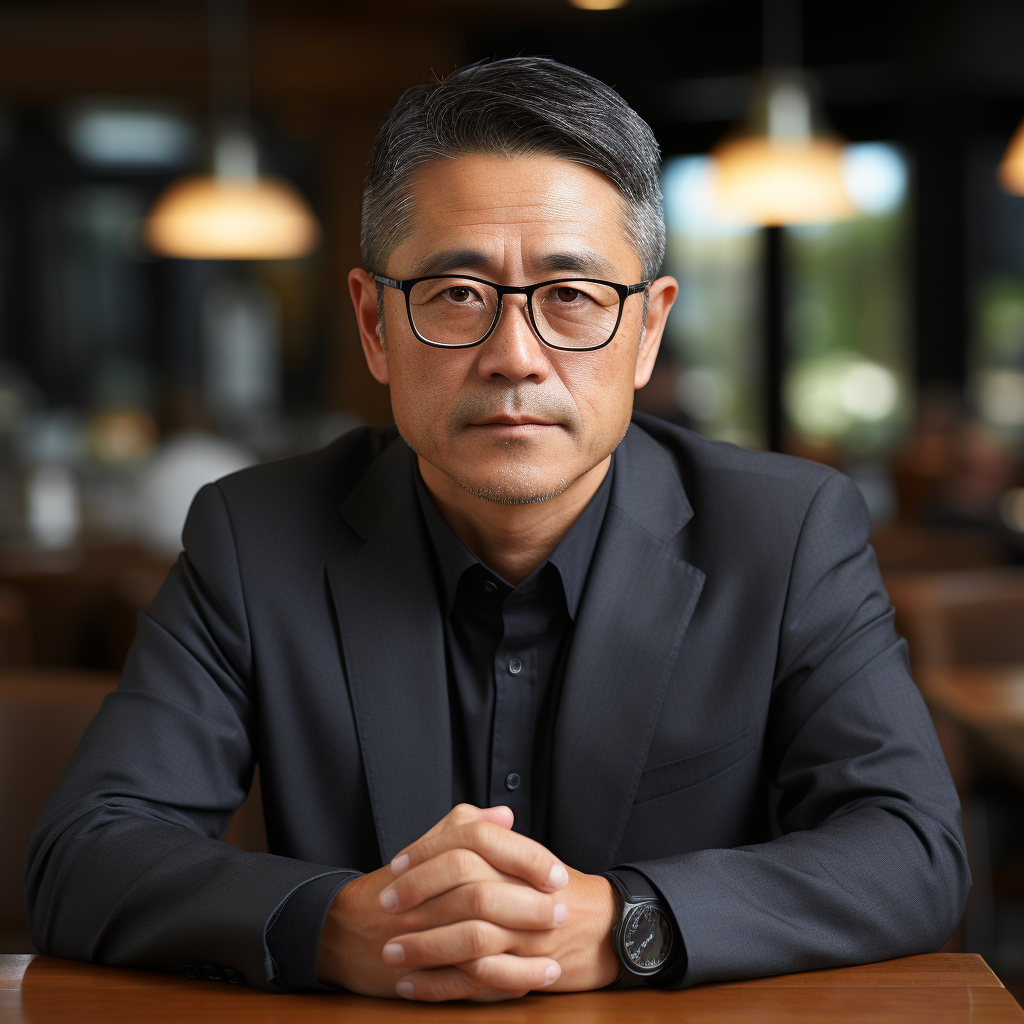 Professional Japanese businessman with glasses looking at camera