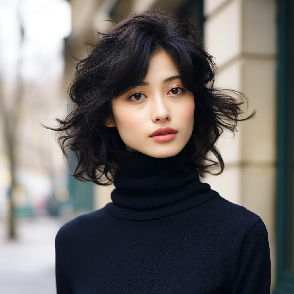 Japanese girl wearing turtleneck sweater in France