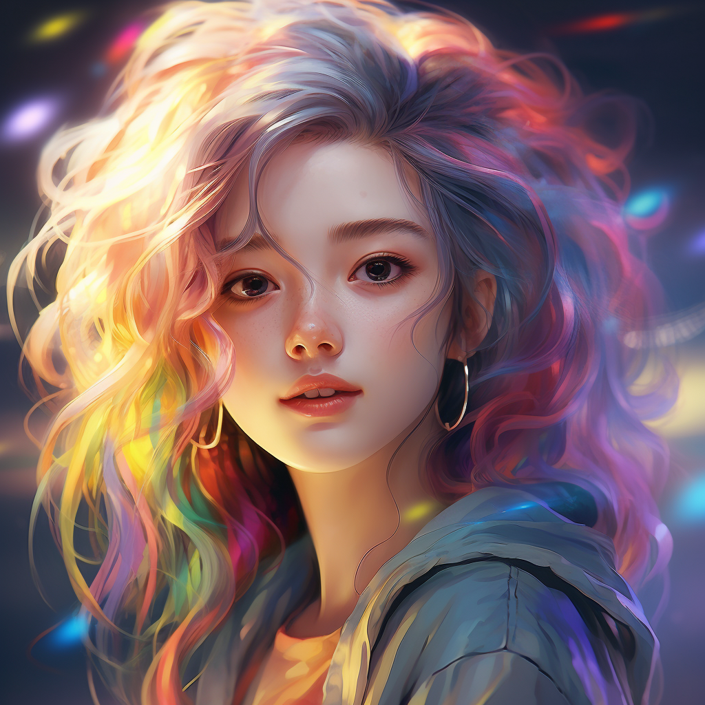 Artistic Portrait of Japanese Girl with Rainbow Hair