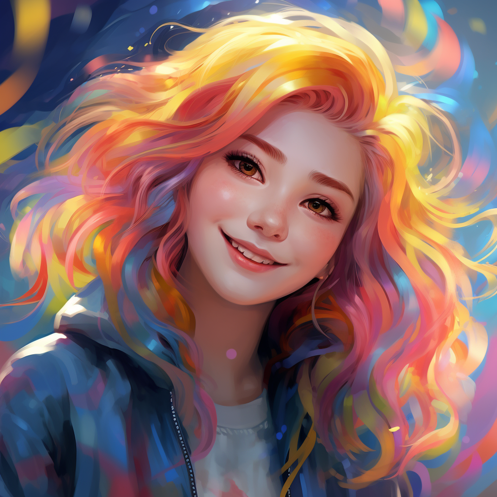 Artistic portrait of a happy Japanese girl with rainbow hair