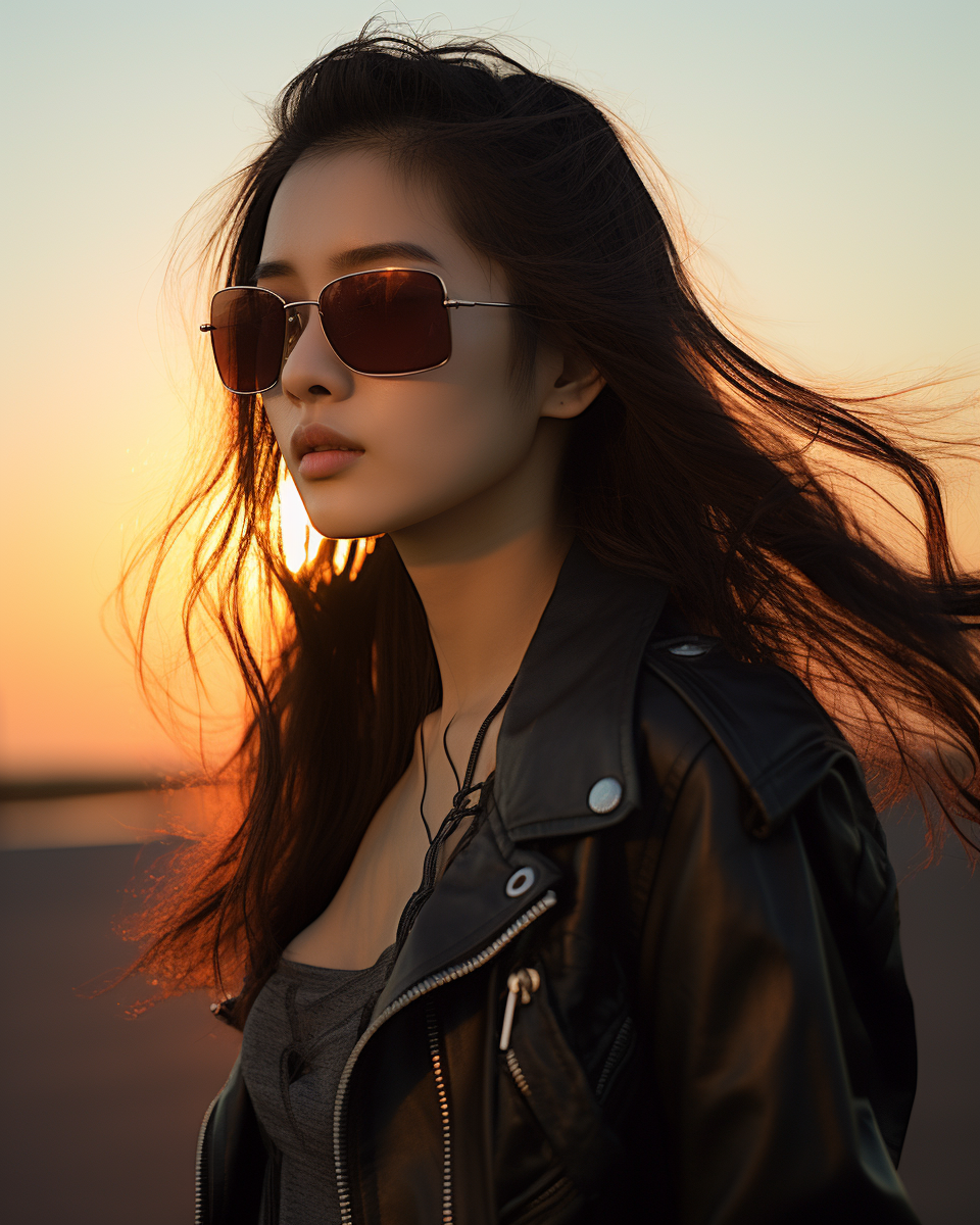 Young Japanese woman in reflective sunglasses