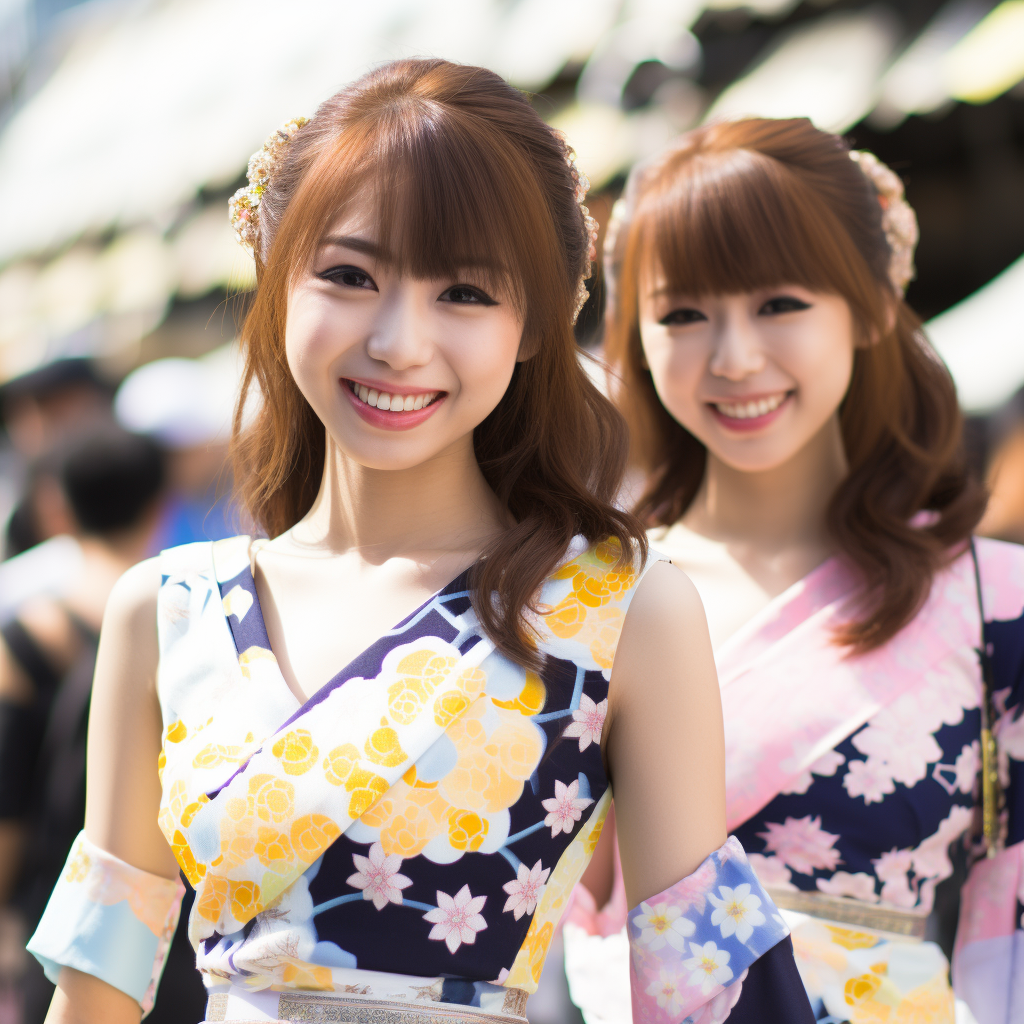 Smiling Japanese Girls in the Crowd