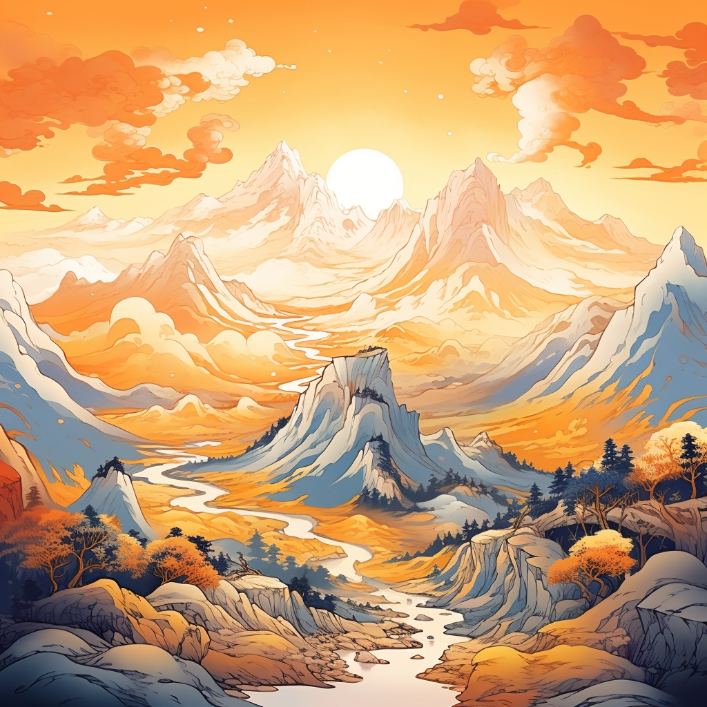 Lively Japanese Mountain Illustration