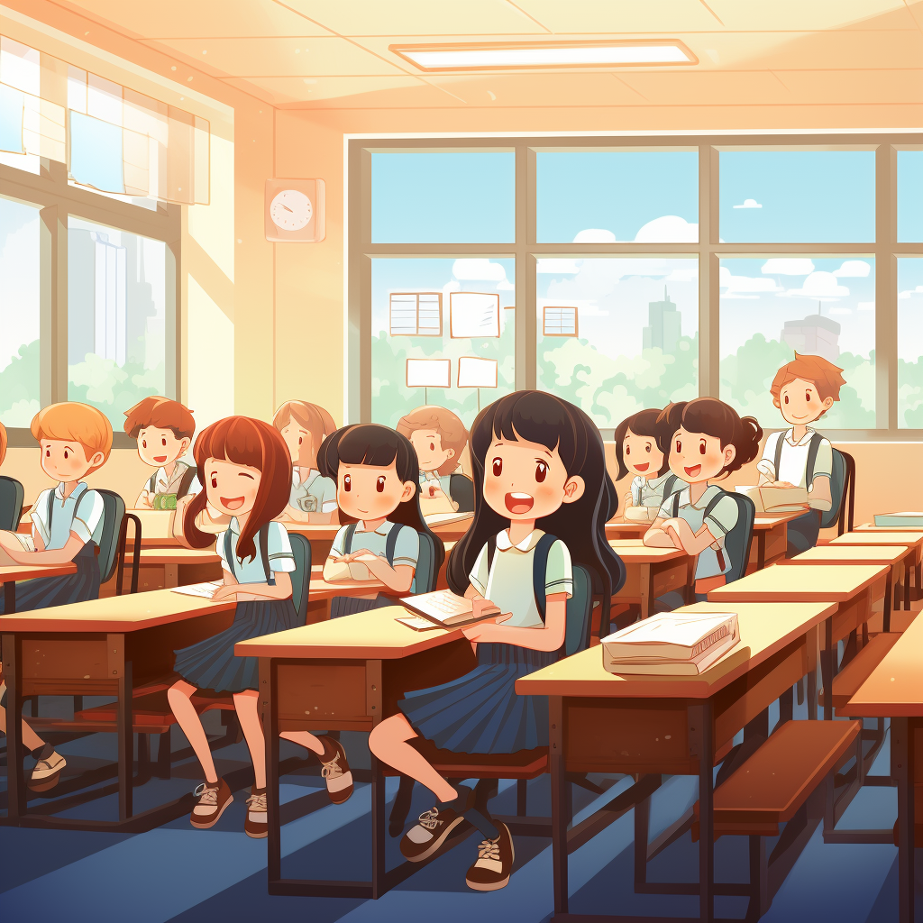 Japanese students at school animation