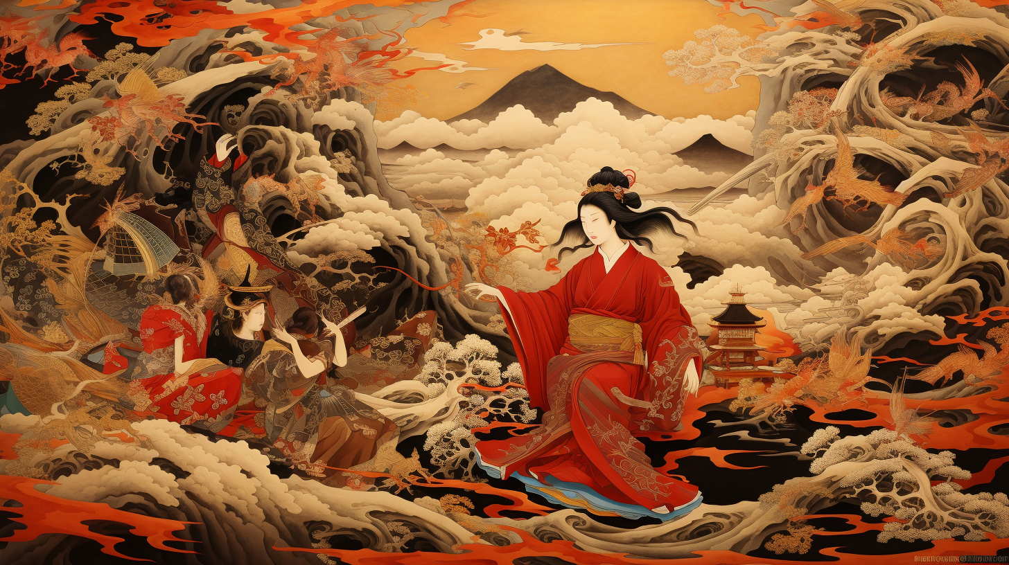 Highly detailed Japanese Ukiyo Art painting.